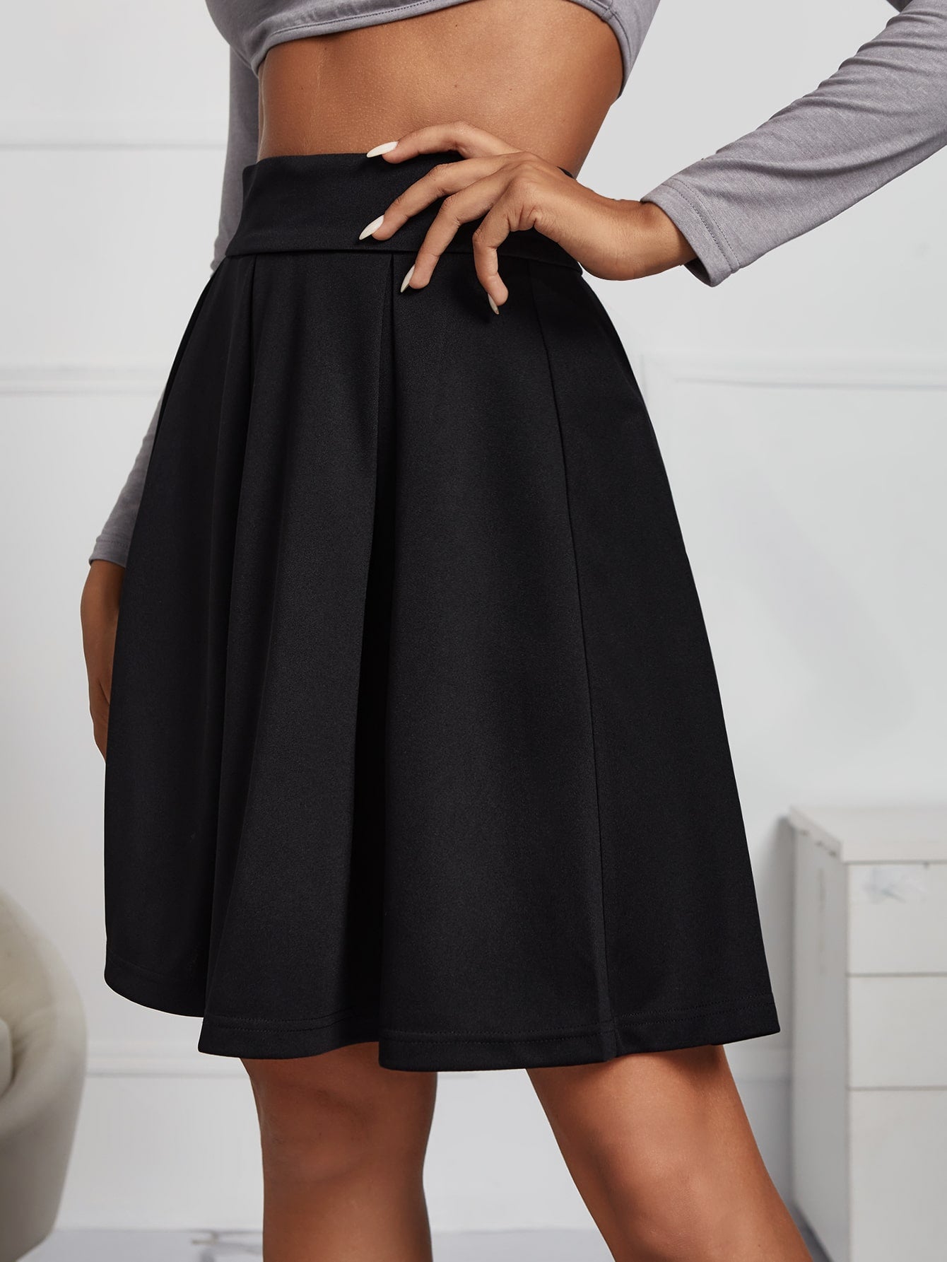 Zijrits Effen Geplooide Rok Dames Hoge Taille Korte Casual Rok Lente Zomer