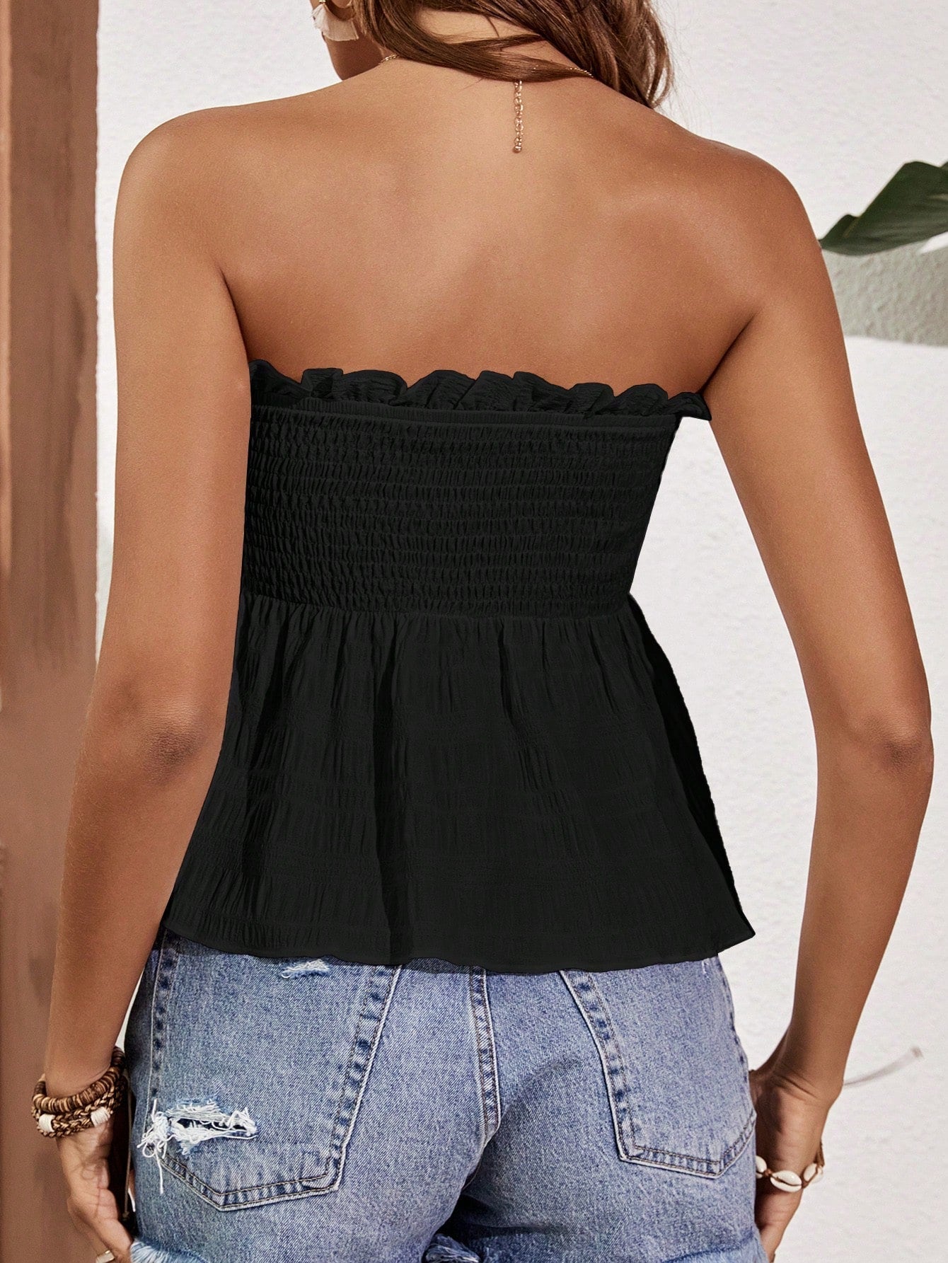 Boho Straploze Tube Top Met Ruches En Franje Voor Dagelijks En Vakantie Gebruik
