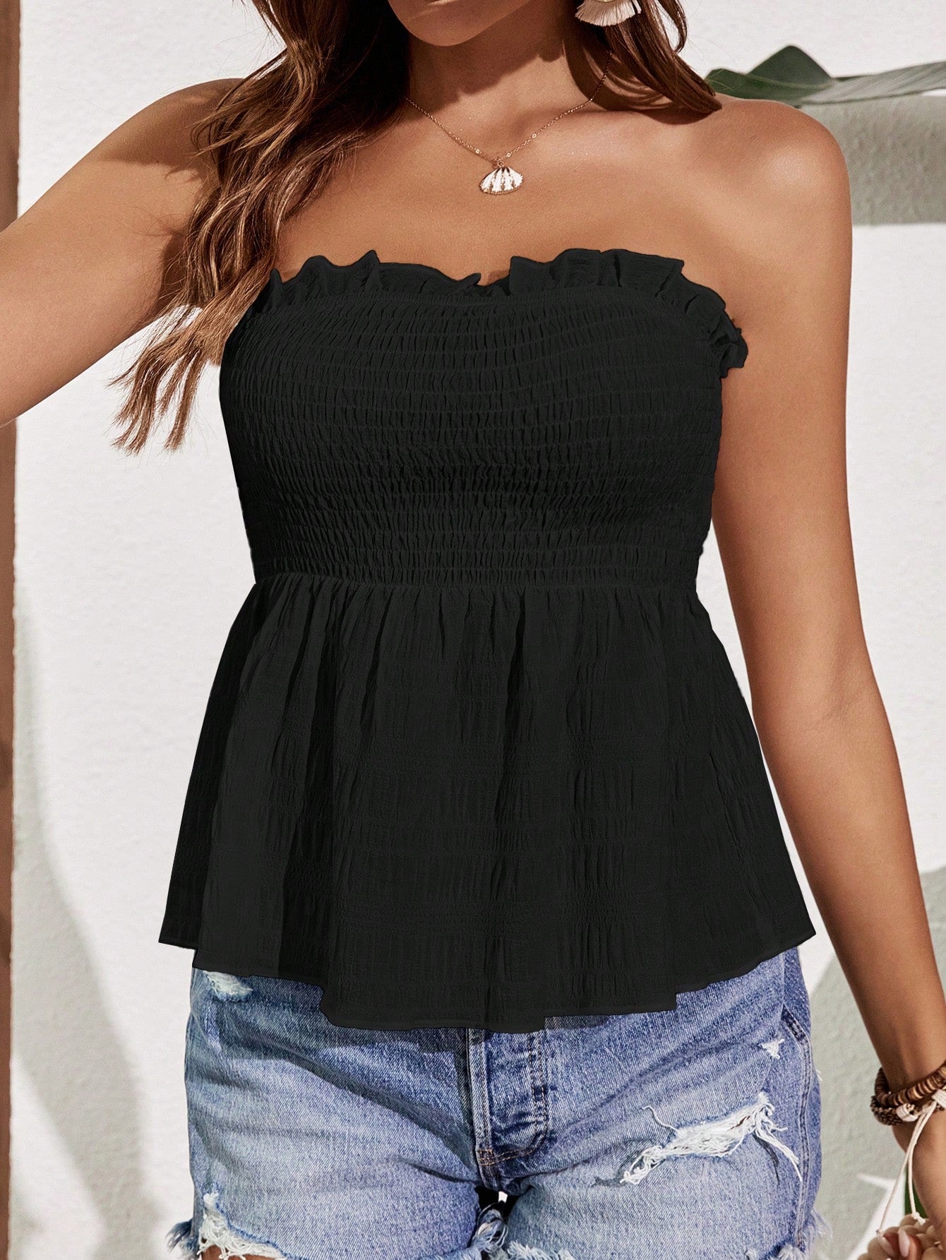 Boho Straploze Tube Top Met Ruches En Franje Voor Dagelijks En Vakantie Gebruik