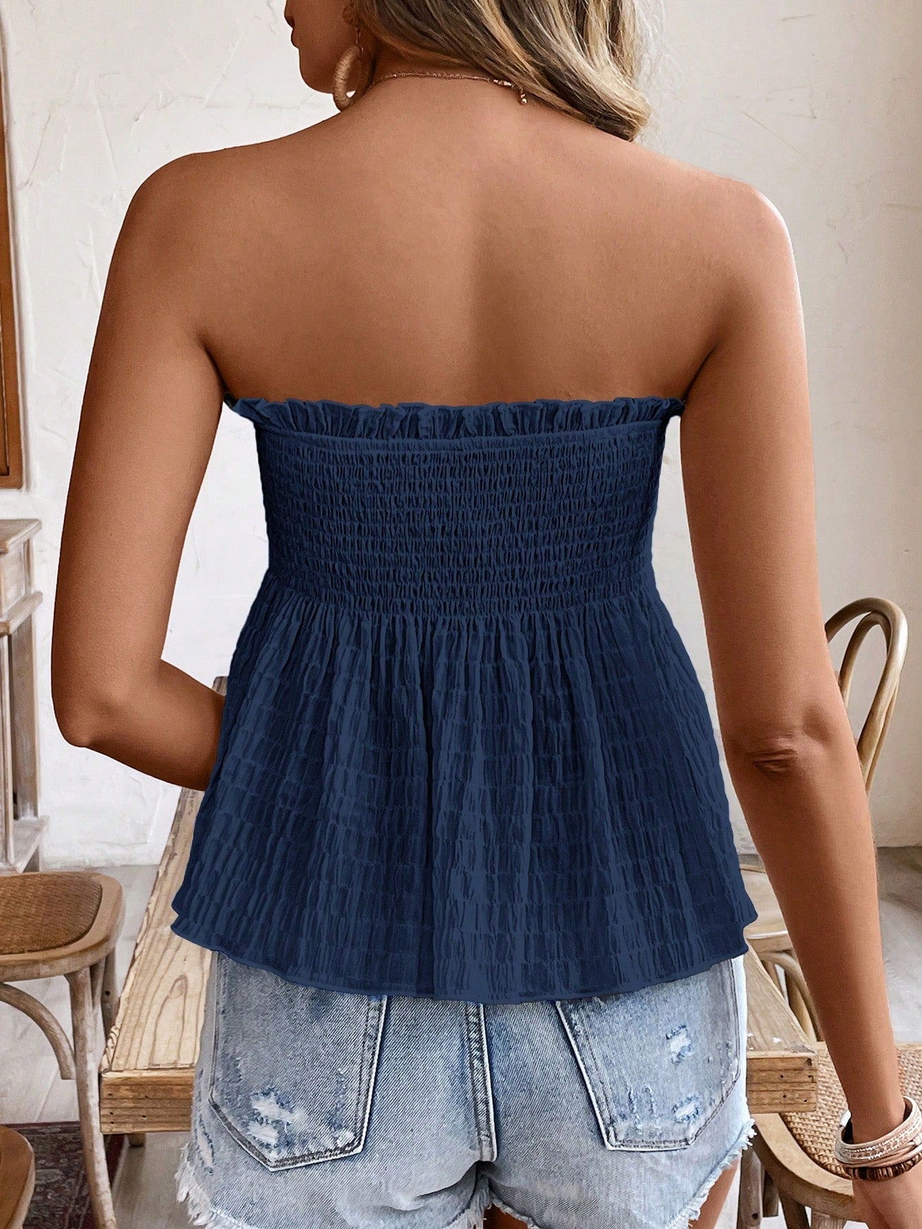 Boho Straploze Tube Top Met Ruches En Franje Voor Dagelijks En Vakantie Gebruik
