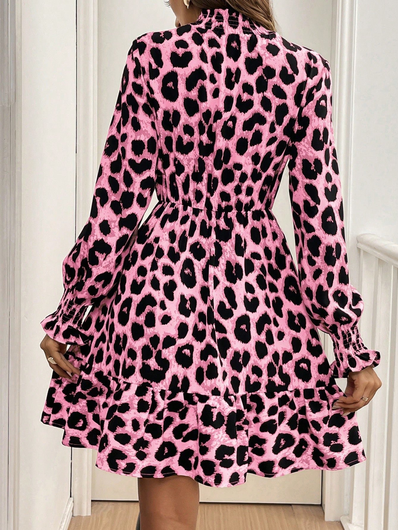Dames Casual Mini Jurk Met Opstaande Kraag Lange Mouwen Herfst