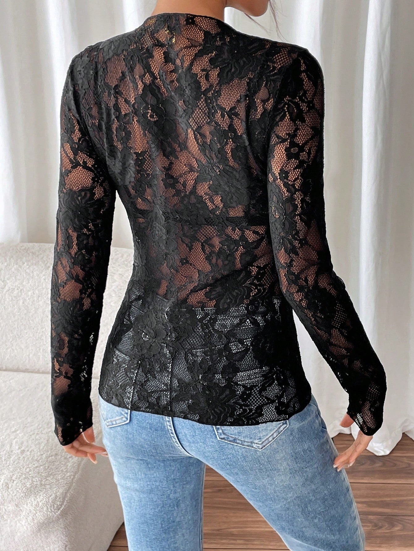 Kanten Sexy Top Met Nauwsluitende Snit En Lange Mouwen Voor Vrouwen